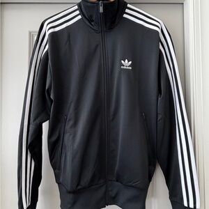 Adidas Men's Black Windbreaker with White Stripes